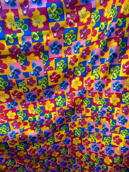 New small flower design multicolor print one shining spandex 4-way stretch 58/60” Sold by the YD. Ships worldwide from Los Angeles CA.