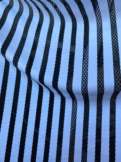 New stripes design nylon spandex with mesh stripes 4-way stretch 58-60” sold by the YD. Ships worldwide from Los Angeles California USA.