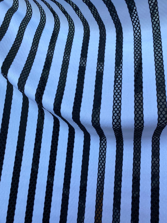 New stripes design nylon spandex with mesh stripes 4-way stretch 58-60” sold by the YD. Ships worldwide from Los Angeles California USA.