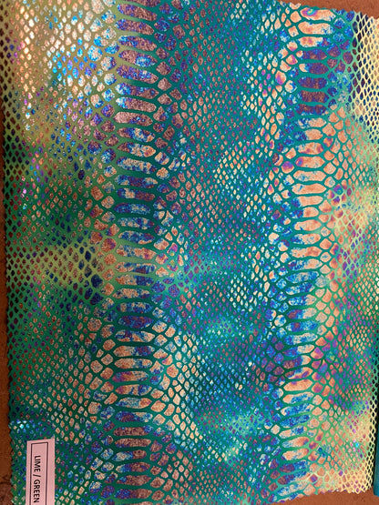 Amazon snake print design tie dye hologram nylon spandex 4-way Stretch 58/60” Sold by the YD. Ships worldwide from Los Angeles California US