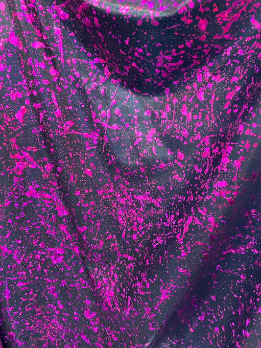 New splattered paint design metallic foggy foil spandex 4-way Stretch 58/60” Sold by the YD. Ships worldwide from Los Angeles California