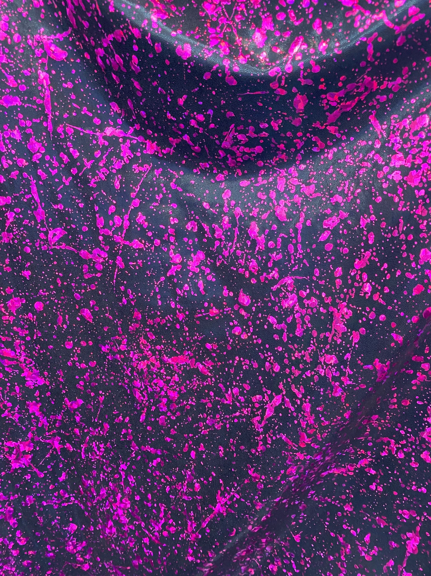 New splattered paint design metallic foggy foil spandex 4-way Stretch 58/60” Sold by the YD. Ships worldwide from Los Angeles California