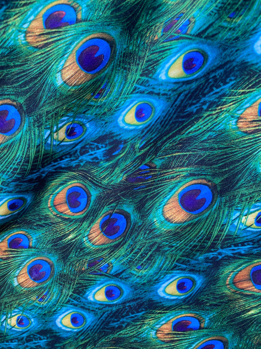 Peacock design print of great quality of nylon spandex 4-way stretch 58/60” Sold by the YD. Ships worldwide from Los Angeles California USA.