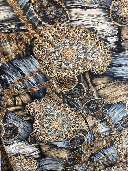 New paisley fashion design print on poly spandex 4-way stretch 58/60” Sold by the YD. Ships worldwide from Los Angeles California USA.