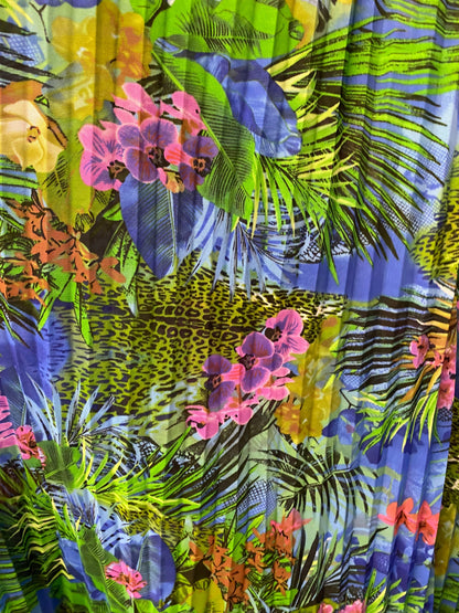 New Hiding Exotic Leopard design print on pleated power mesh 4-way stretch 58/60” Sold by the YD. Ships worldwide from Los Angeles CA USA.