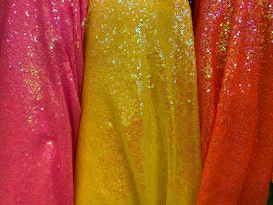 Luxury mini glitz sequins neon iridescent colors on stretch mesh 2-way 58/60” Sold by the YD. Ships worldwide from Los Angeles California US