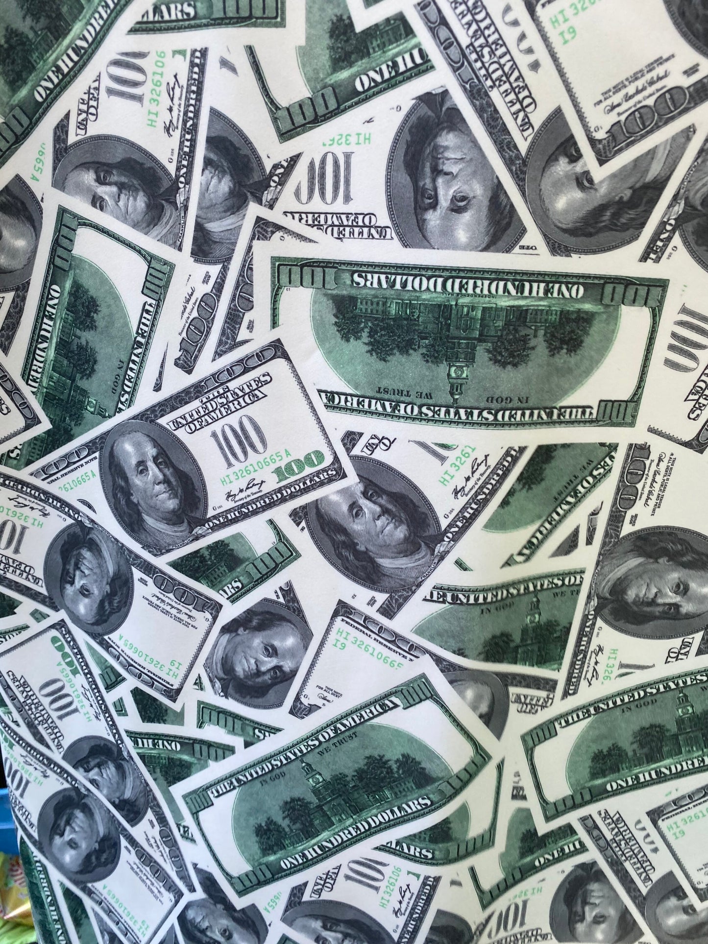 100 Dollars bills design print on best quality of nylon spandex 4-way stretch Luxury money print 58/60” Sold by the YD.