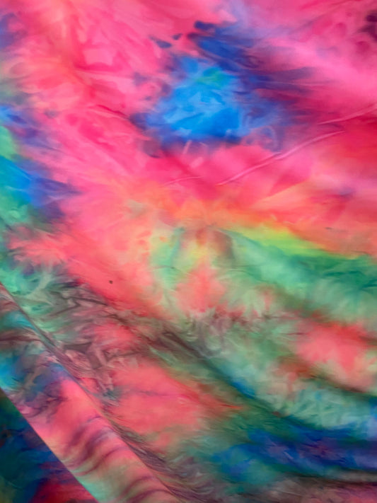 New tie dye pastel colors print on  poly spandex medium weight 4-way stretch 58/60” Sold by the YD. Ships worldwide from Los Angeles