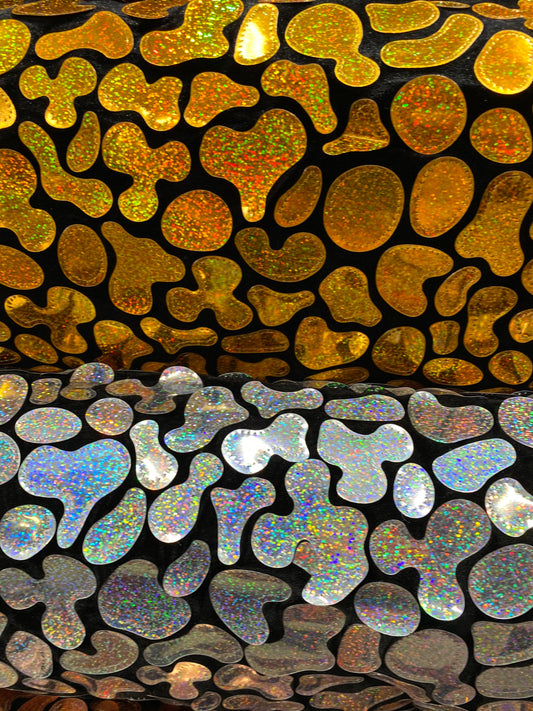 New Stone pebbles design hologram geometric jumbo sequins embroidered on stretch velvet 2-way stretch 54/55” sold by the YD.