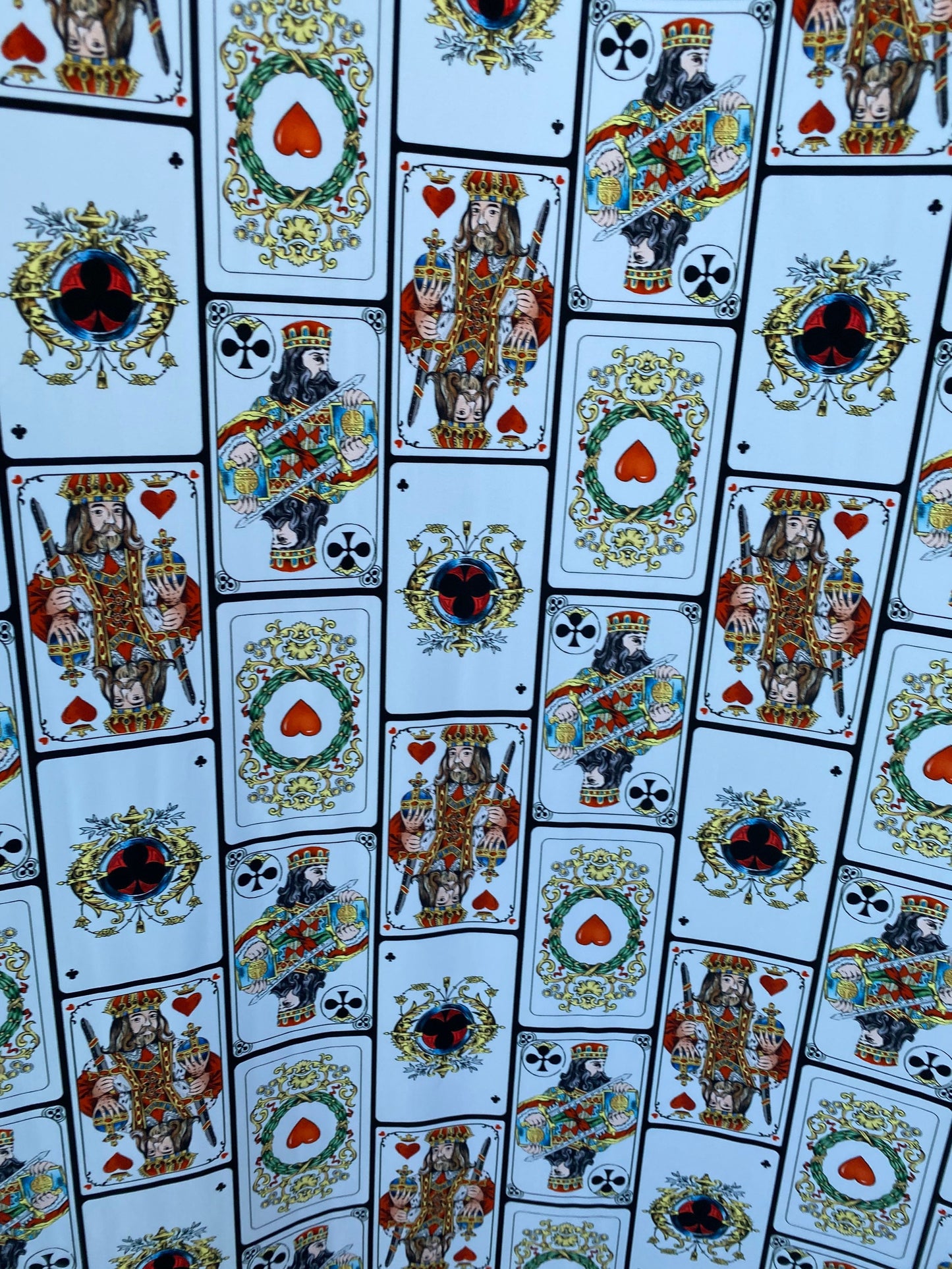 New king of cards design playing cards print on best quality of nylon spandex 4-way stretch 58/60” Sold by the YD. Ships worldwide