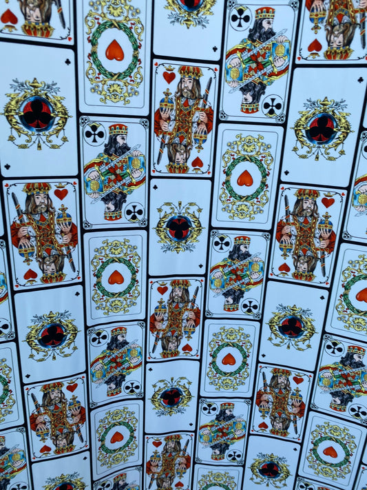 New king of cards design playing cards print on best quality of nylon spandex 4-way stretch 58/60” Sold by the YD. Ships worldwide