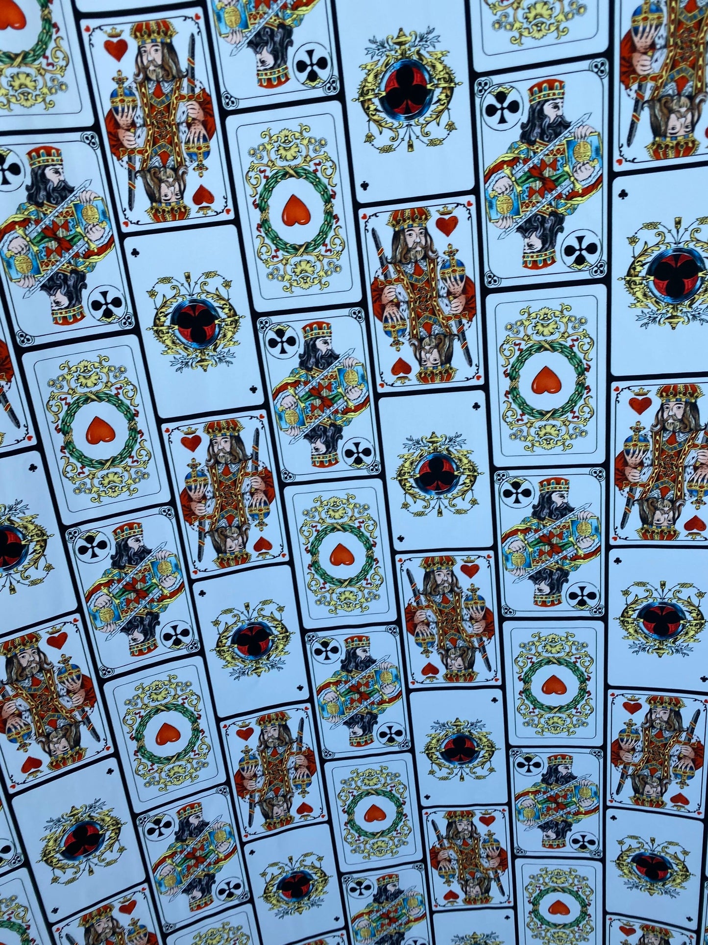New king of cards design playing cards print on best quality of nylon spandex 4-way stretch 58/60” Sold by the YD. Ships worldwide
