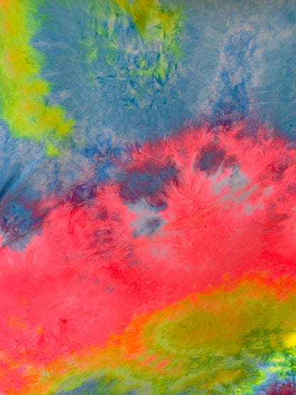 New tie dye rainbow poly spandex medium weight 4-way stretch 58/60” Sold by the YD. Ships worldwide from Los Angeles California USA.