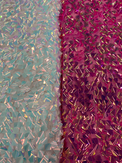 New square sequins iridescent colors embroidered in mesh fabric 2-way stretch 54/55” Sold by the YD. Ships worldwide from Los Angeles cali