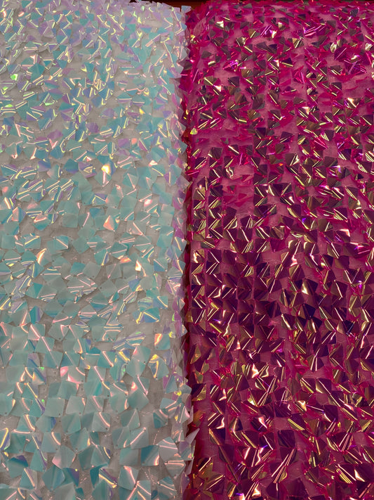 New square sequins iridescent colors embroidered in mesh fabric 2-way stretch 54/55” Sold by the YD. Ships worldwide from Los Angeles cali