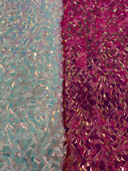 New square sequins iridescent colors embroidered in mesh fabric 2-way stretch 54/55” Sold by the YD. Ships worldwide from Los Angeles cali