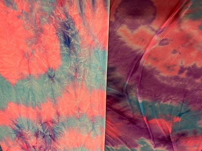 New Cotton Candy tie dye crushed velvet and tie dye power mesh 4-way stretch 58/60” Sold by the YD. Ships worldwide from Los Angeles cali