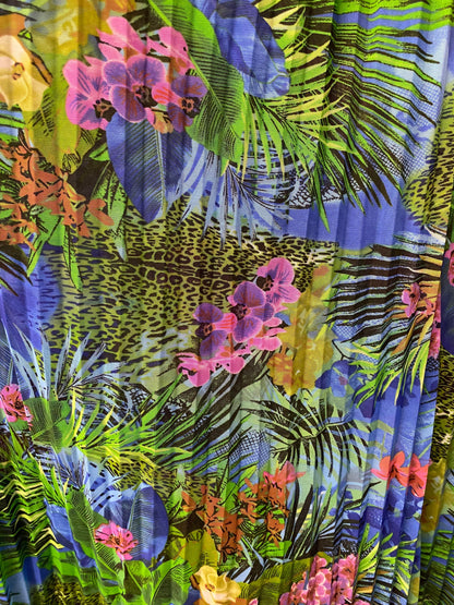 New Hiding Exotic Leopard design print on pleated power mesh 4-way stretch 58/60” Sold by the YD. Ships worldwide from Los Angeles CA USA.