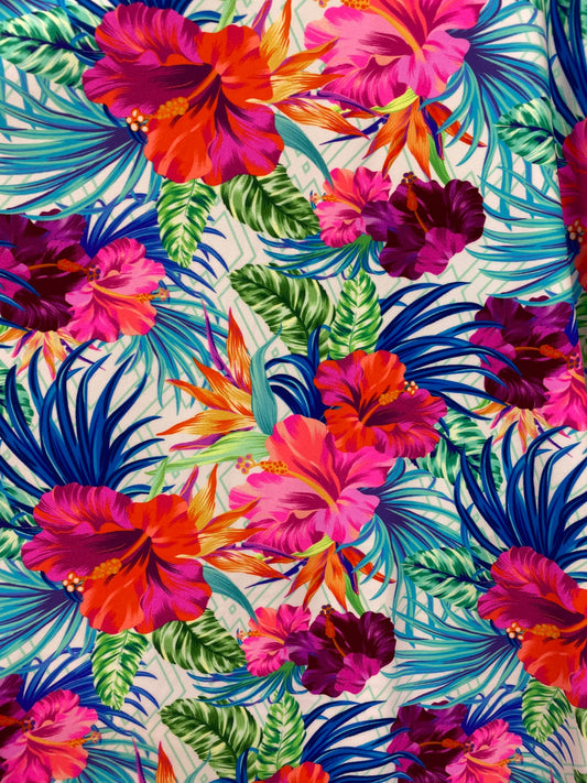 New beautiful flower design multicolor print on best quality of nylon spandex 4-way stretch 58/60” Sold by the YD. Ships Worldwide from L.A