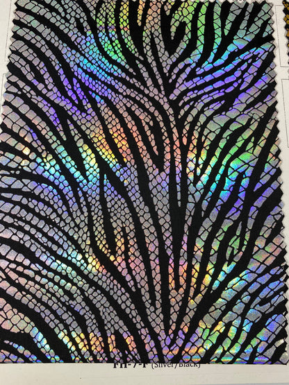 New Exotic zebra design hologram poly spandex medium weight 4-way stretch 58/60” Sold by the YD. Ships Worldwide from Los Angeles California