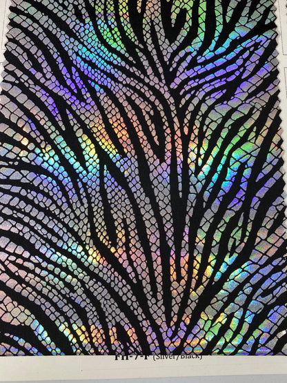 New Exotic zebra design hologram poly spandex medium weight 4-way stretch 58/60” Sold by the YD. Ships Worldwide from Los Angeles California