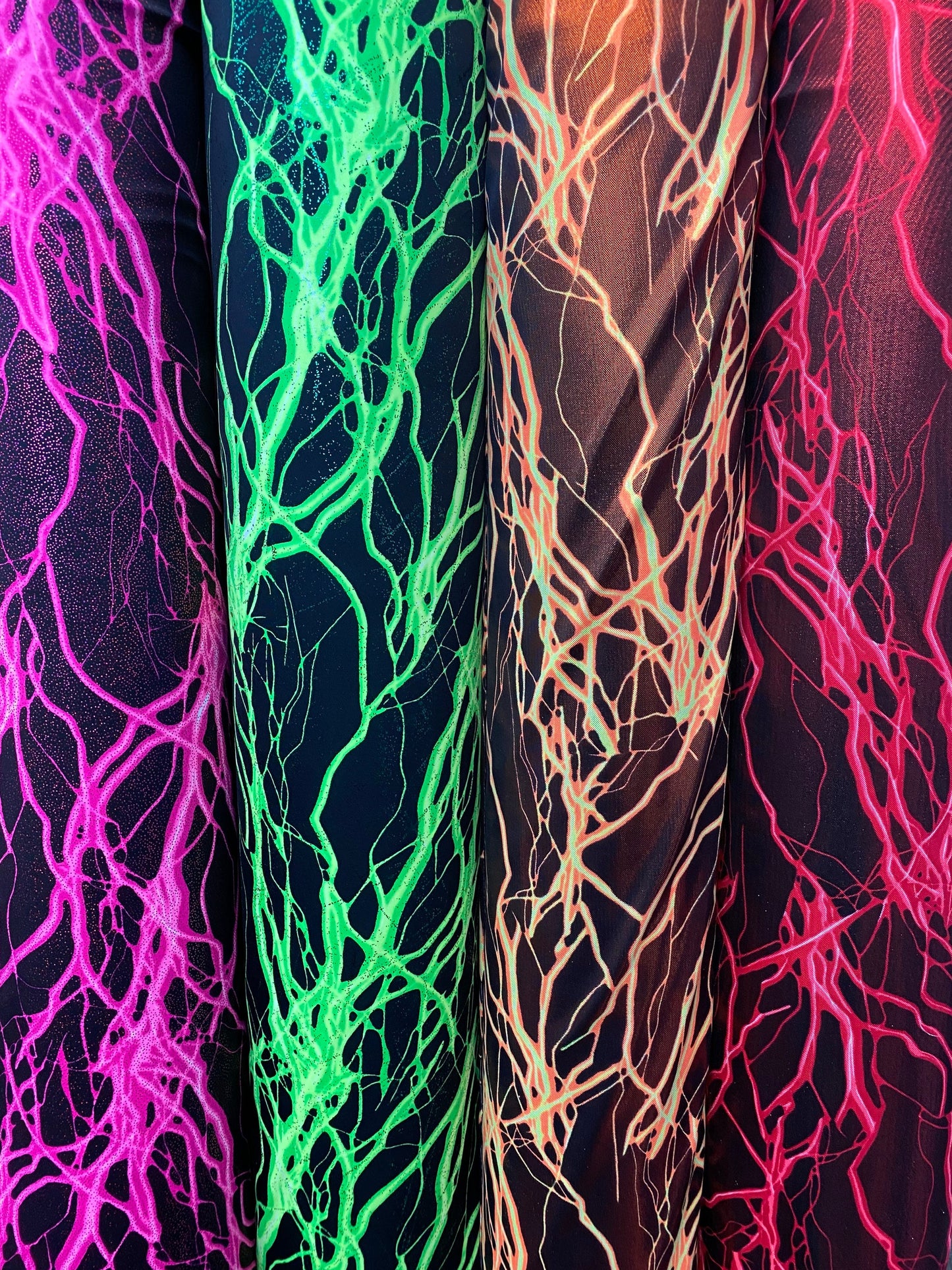 Thunder design print on great quality of nylon spandex with foggy foil 4-way spandex 4-way stretch 58/60” Sold by the YD. Ships worldwide