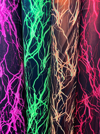 Thunder design print on great quality of nylon spandex with foggy foil 4-way spandex 4-way stretch 58/60” Sold by the YD. Ships worldwide