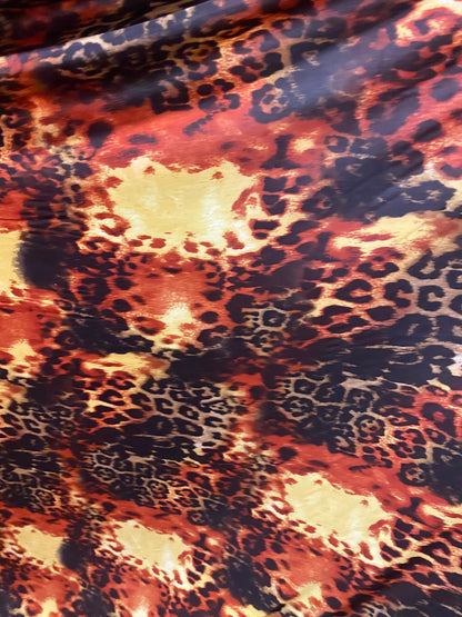 New exotic leopard Animal patch design print on poly spandex medium weight 4-way stretch 58/60” Sold by the YD. Ships Worldwide from LA CA.