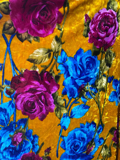 New flower design print on great quality of stretch velvet 58/60” Sold by the YD. Ships Worldwide from Los Angeles California USA.