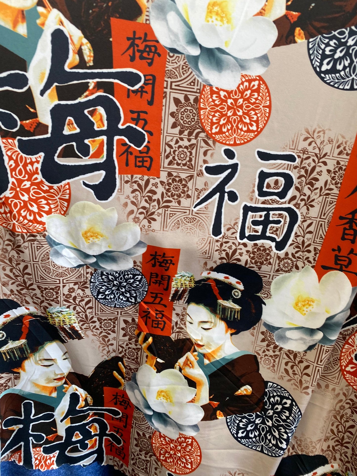 New Asian design print on nylon spandex 4-way stretch 58/60” Sold by the YD. Ships Worldwide from Los Angeles California USA.