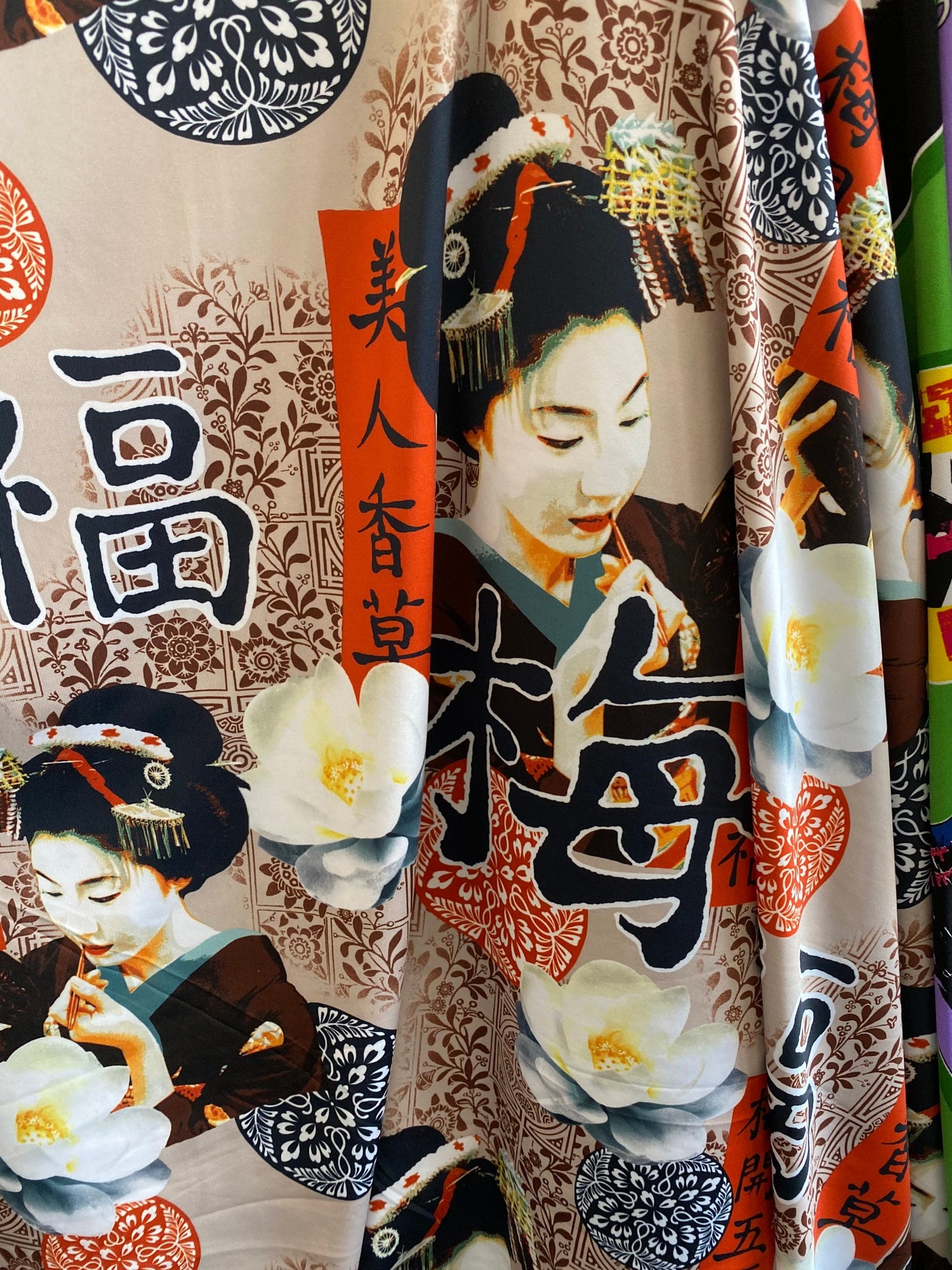New Asian design print on nylon spandex 4-way stretch 58/60” Sold by the YD. Ships Worldwide from Los Angeles California USA.