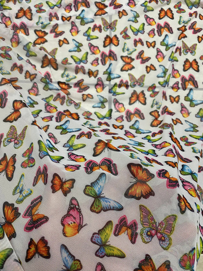 New butterflies design multicolor print on good quality stretch power mesh 4-way stretch 58/60” Sold by the YD. Ships worldwide from Los Ang