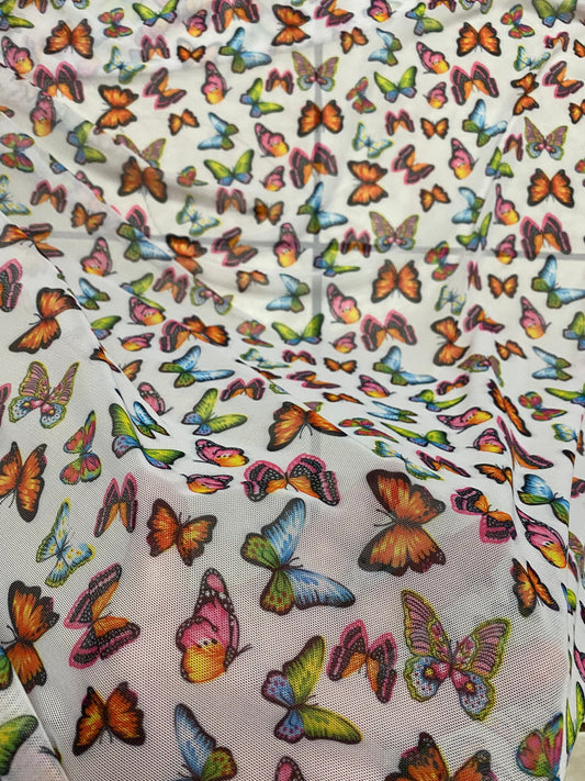 New butterflies design multicolor print on good quality stretch power mesh 4-way stretch 58/60” Sold by the YD. Ships worldwide from Los Ang