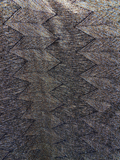 New geometric zigzag design metallic poly spandex bronze color medium weight 4-way stretch 58/60” Sold by the YD. Ships Worldwide from L.A