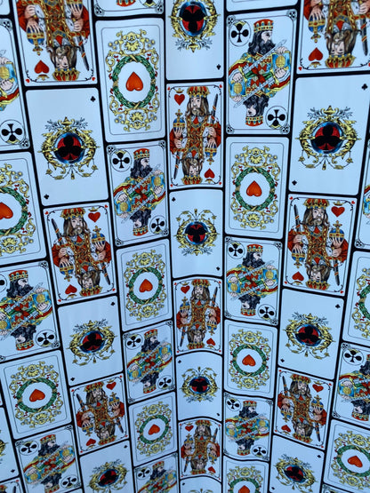 New king of cards design playing cards print on best quality of nylon spandex 4-way stretch 58/60” Sold by the YD. Ships worldwide