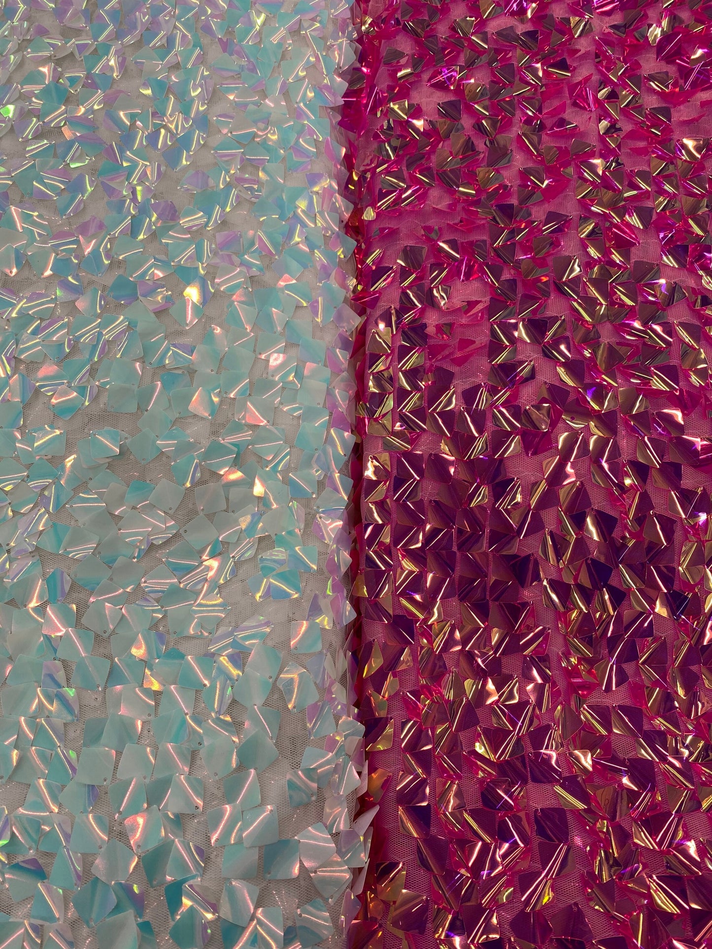 New square sequins iridescent colors embroidered in mesh fabric 2-way stretch 54/55” Sold by the YD. Ships worldwide from Los Angeles cali