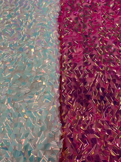 New square sequins iridescent colors embroidered in mesh fabric 2-way stretch 54/55” Sold by the YD. Ships worldwide from Los Angeles cali