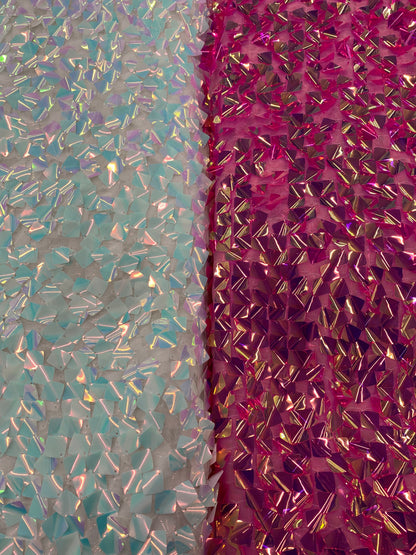 New square sequins iridescent colors embroidered in mesh fabric 2-way stretch 54/55” Sold by the YD. Ships worldwide from Los Angeles cali