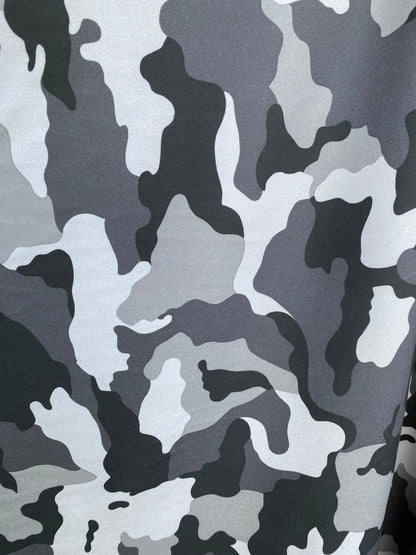 Camouflage design Gray/silver/black print on great quality of nylon spandex 4-way stretch 58/60” Sold by the YD. Ships Worldwide from L.A CA