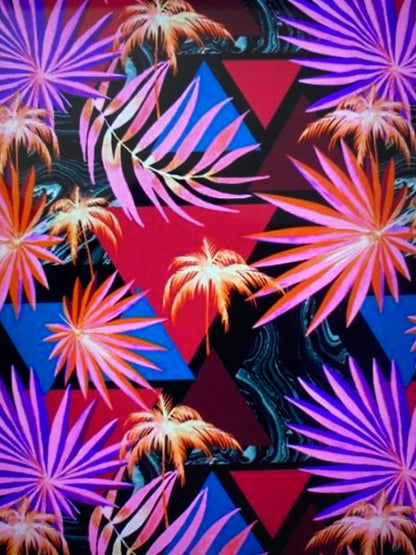 New abstract palm design print on best quality of nylon spandex 4-way stretch 58/60” Sold by the YD. Ships Worldwide from Los Angeles CA.