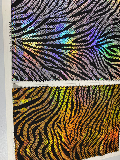 New Exotic zebra design hologram poly spandex medium weight 4-way stretch 58/60” Sold by the YD. Ships Worldwide from Los Angeles California