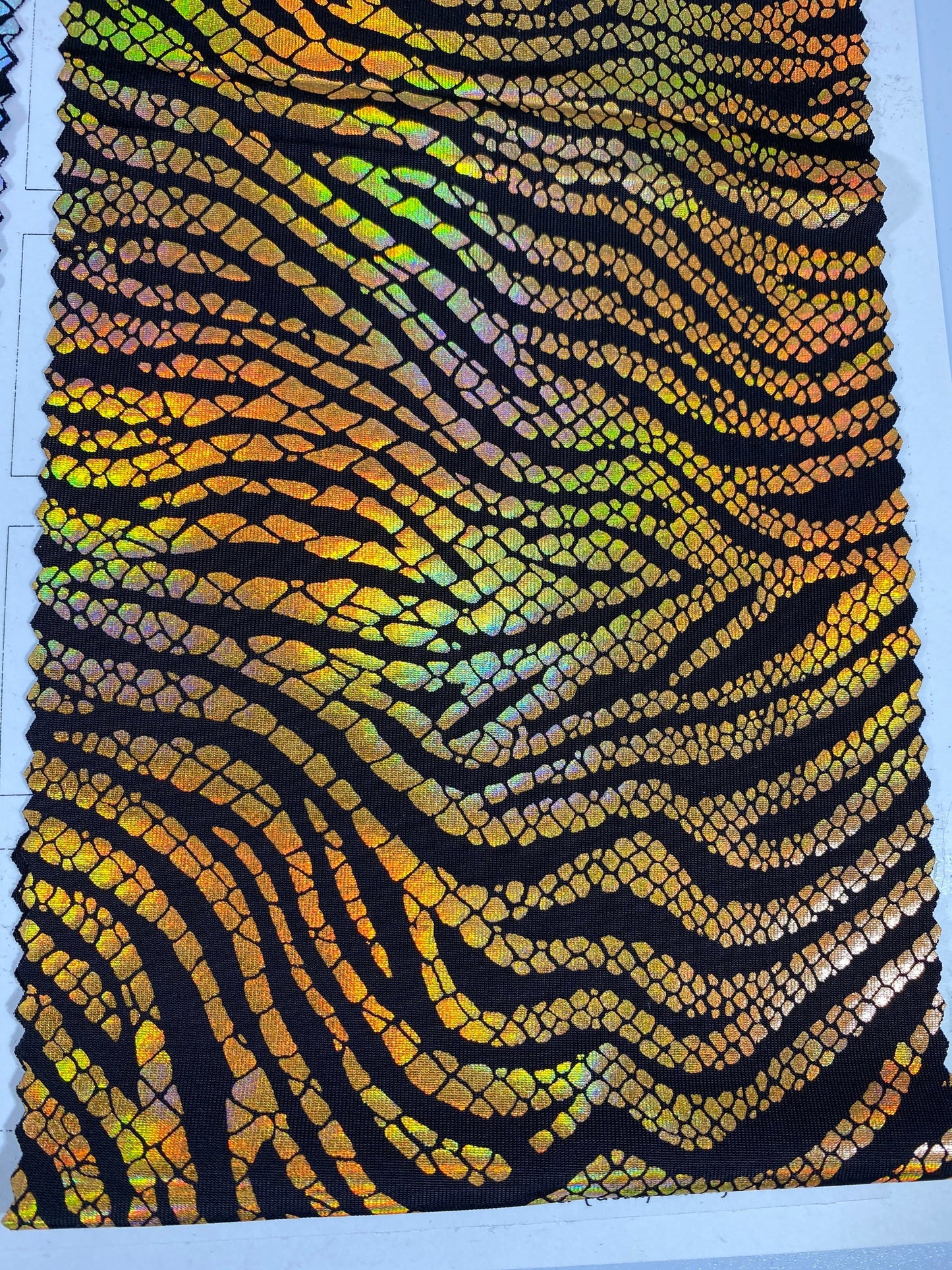 New Exotic zebra design hologram poly spandex medium weight 4-way stretch 58/60” Sold by the YD. Ships Worldwide from Los Angeles California