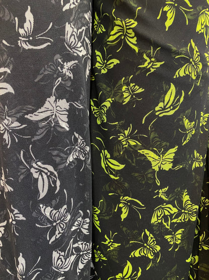 New butterfly design print on power mesh 4-way stretch 58/60” Sold by the YD. Ships Worldwide from Los Angeles California USA.