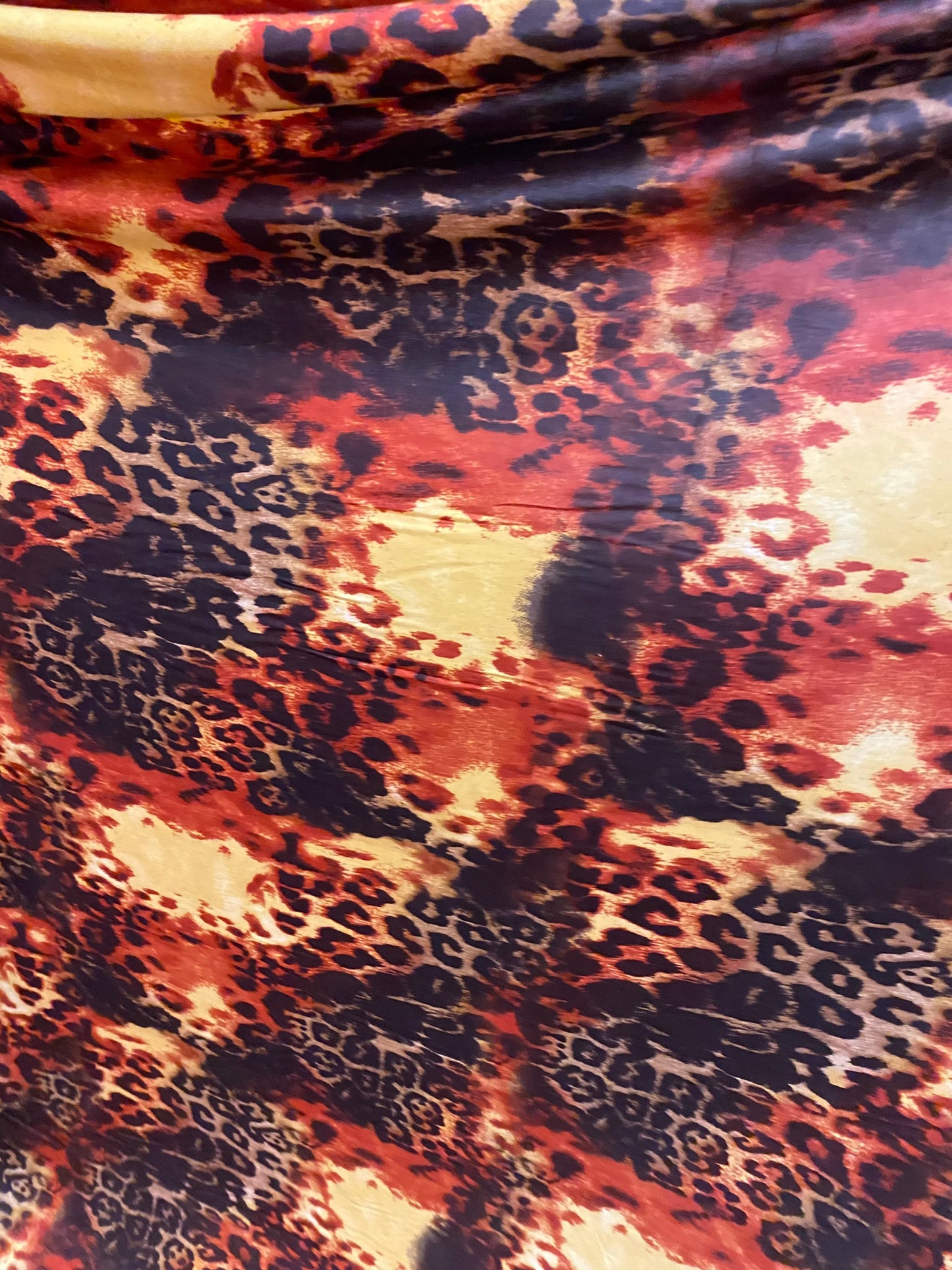 New exotic leopard Animal patch design print on poly spandex medium weight 4-way stretch 58/60” Sold by the YD. Ships Worldwide from LA CA.