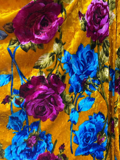 New flower design print on great quality of stretch velvet 58/60” Sold by the YD. Ships Worldwide from Los Angeles California USA.