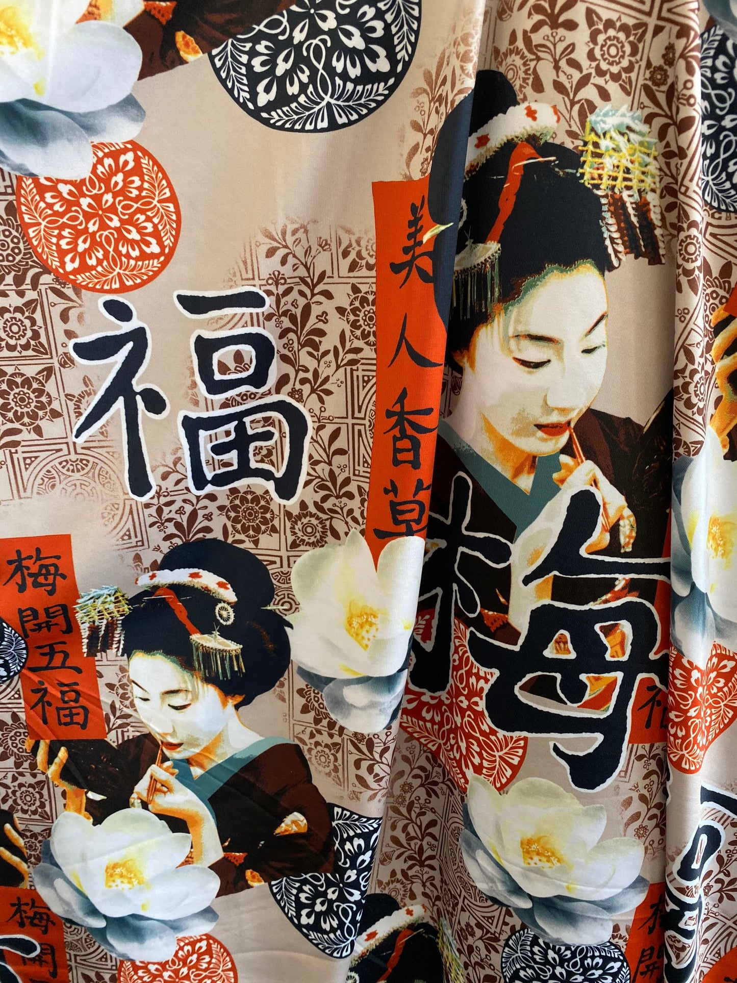 New Asian design print on nylon spandex 4-way stretch 58/60” Sold by the YD. Ships Worldwide from Los Angeles California USA.