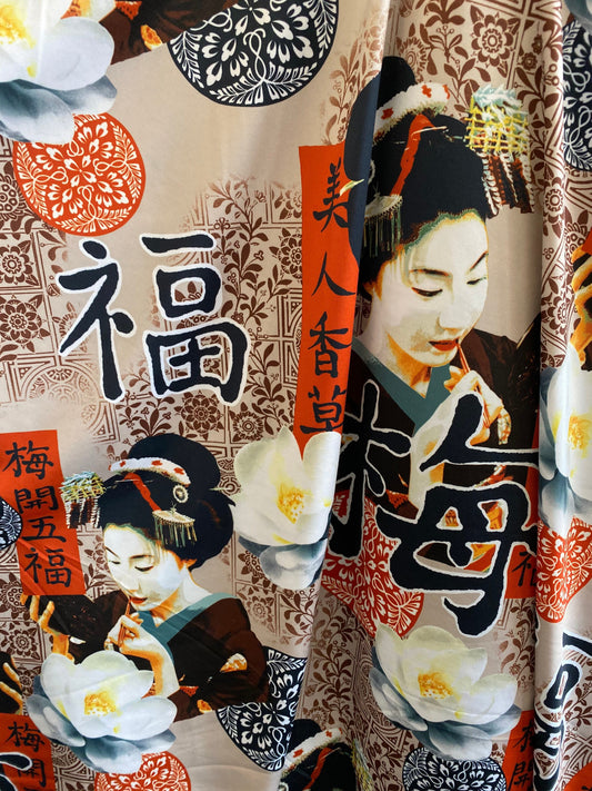 New Asian design print on nylon spandex 4-way stretch 58/60” Sold by the YD. Ships Worldwide from Los Angeles California USA.