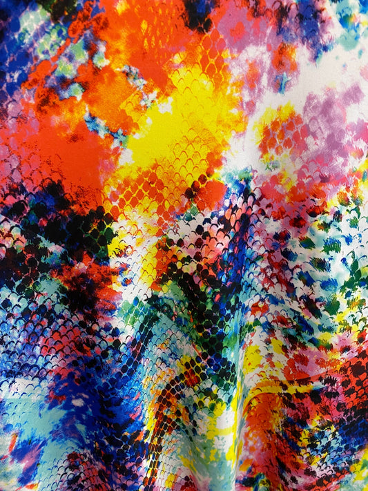 New Exotic snake design multicolor print on great quality of nylon spandex 2-way stretch 58/60” Sold by the YD. Ships Worldwide from L.A CA.