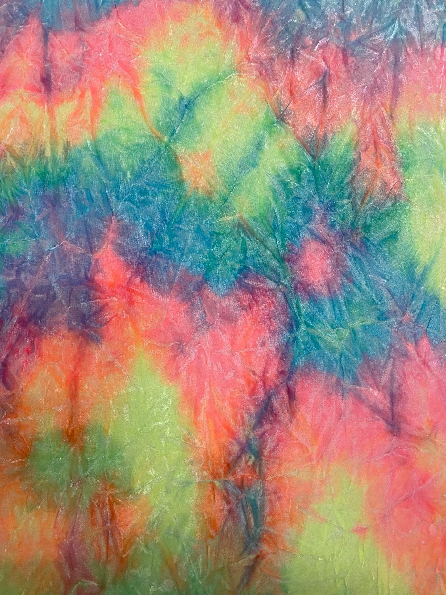 Rainbow multi pastel tie dye Luxury crushed velvet 4-way stretch 58-69” Sold by the YD. Ships Worldwide from Los Angeles California USA.