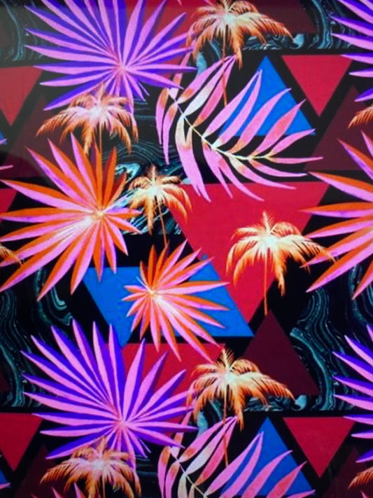 New abstract palm design print on best quality of nylon spandex 4-way stretch 58/60” Sold by the YD. Ships Worldwide from Los Angeles CA.